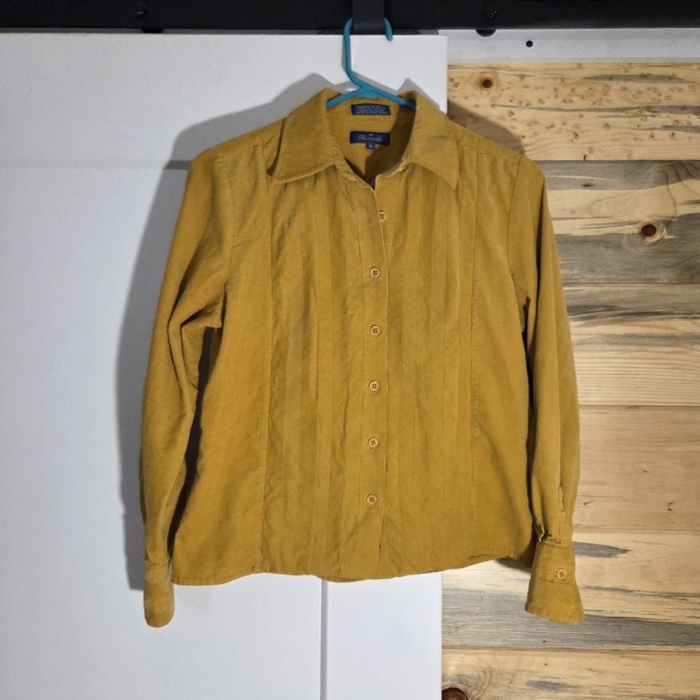 Vintage Faconnable Mustard Yellow Corduroy Button Up Long Sleeve Western Shacket